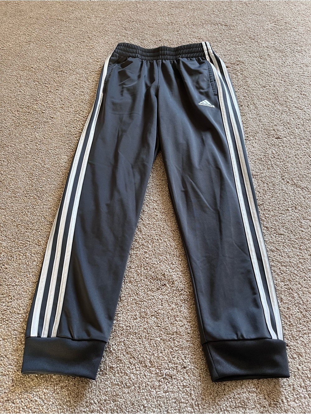 Adidas Kids Gray Three-Stripe Athletic Track Pants